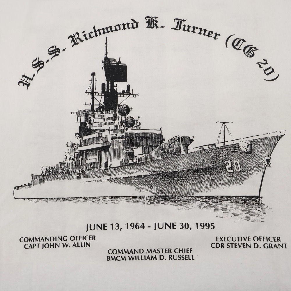 Vintage Hanes 1995 USS Richmond K Turner T-Shirt White Short Sleeve Mens XL